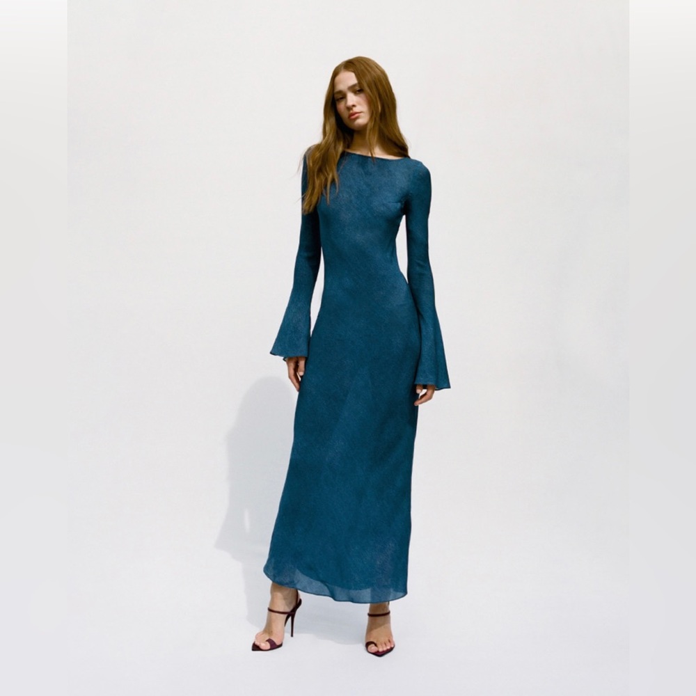 Teal Long Sleeve Maxi Dress - Elegant Funnel Neck